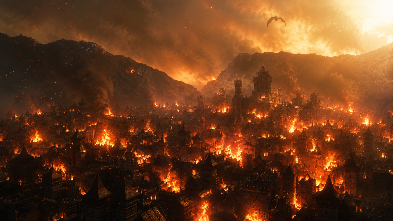 Burning city environment
